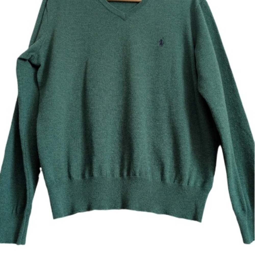 Ralph Lauren Vintage 90s Dark Academia Forest Green Merino Wool Sweatshirt - Picture 7 of 9